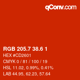 カラーコード: RGB 205.7 38.6 1 | qconv.com