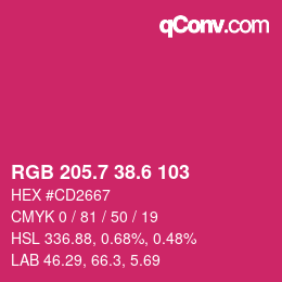 カラーコード: RGB 205.7 38.6 103 | qconv.com