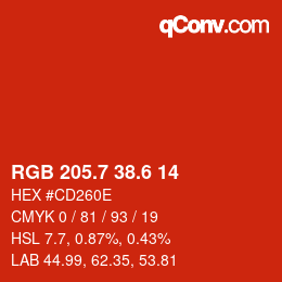 カラーコード: RGB 205.7 38.6 14 | qconv.com