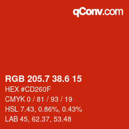 カラーコード: RGB 205.7 38.6 15 | qconv.com