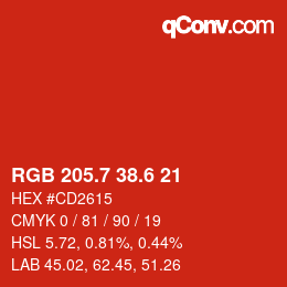 カラーコード: RGB 205.7 38.6 21 | qconv.com