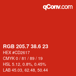 カラーコード: RGB 205.7 38.6 23 | qconv.com