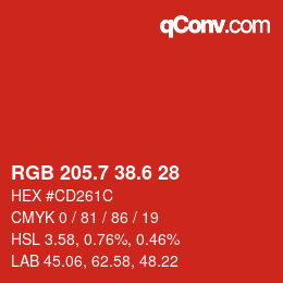 カラーコード: RGB 205.7 38.6 28 | qconv.com