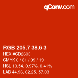 カラーコード: RGB 205.7 38.6 3 | qconv.com