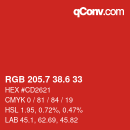 カラーコード: RGB 205.7 38.6 33 | qconv.com