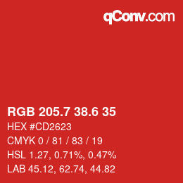カラーコード: RGB 205.7 38.6 35 | qconv.com