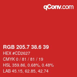 カラーコード: RGB 205.7 38.6 39 | qconv.com
