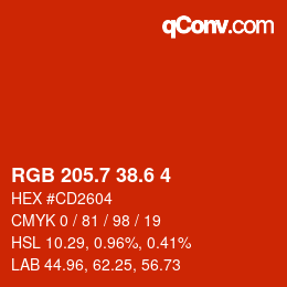 カラーコード: RGB 205.7 38.6 4 | qconv.com