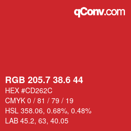 カラーコード: RGB 205.7 38.6 44 | qconv.com