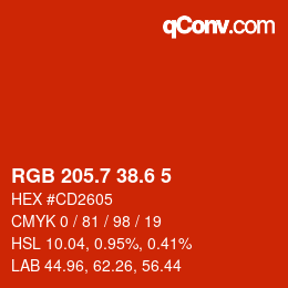カラーコード: RGB 205.7 38.6 5 | qconv.com