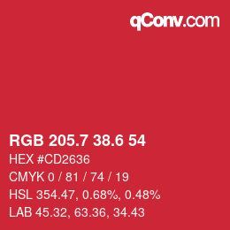 カラーコード: RGB 205.7 38.6 54 | qconv.com