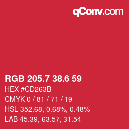 カラーコード: RGB 205.7 38.6 59 | qconv.com