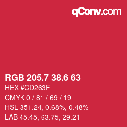 カラーコード: RGB 205.7 38.6 63 | qconv.com