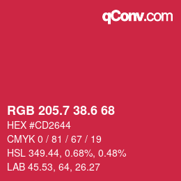 カラーコード: RGB 205.7 38.6 68 | qconv.com
