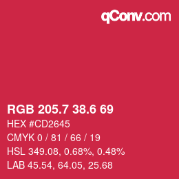 カラーコード: RGB 205.7 38.6 69 | qconv.com