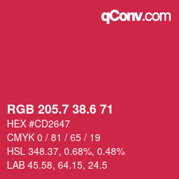 カラーコード: RGB 205.7 38.6 71 | qconv.com