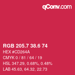 カラーコード: RGB 205.7 38.6 74 | qconv.com