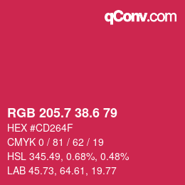 カラーコード: RGB 205.7 38.6 79 | qconv.com