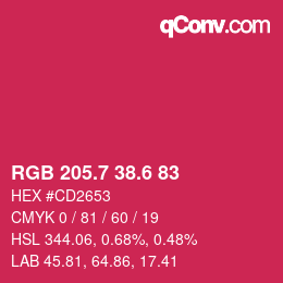 カラーコード: RGB 205.7 38.6 83 | qconv.com