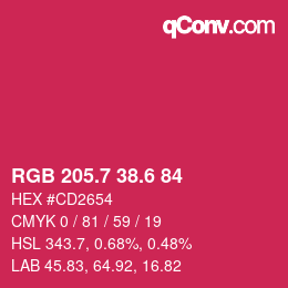 カラーコード: RGB 205.7 38.6 84 | qconv.com