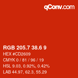カラーコード: RGB 205.7 38.6 9 | qconv.com