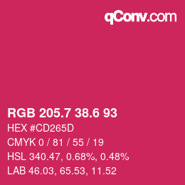 カラーコード: RGB 205.7 38.6 93 | qconv.com