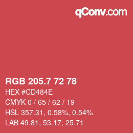 カラーコード: RGB 205.7 72 78 | qconv.com