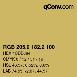 Color code: RGB 205.9 182.2 100 | qconv.com