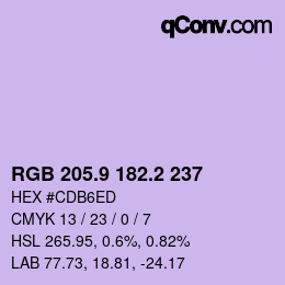 カラーコード: RGB 205.9 182.2 237 | qconv.com