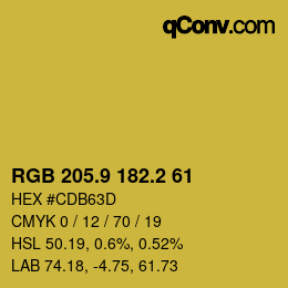 カラーコード: RGB 205.9 182.2 61 | qconv.com