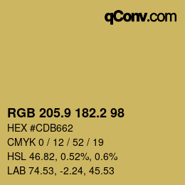 Color code: RGB 205.9 182.2 98 | qconv.com