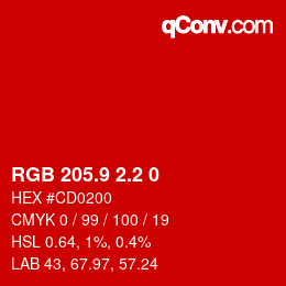 カラーコード: RGB 205.9 2.2 0 | qconv.com