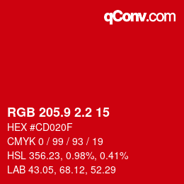 カラーコード: RGB 205.9 2.2 15 | qconv.com
