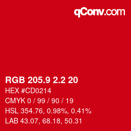 カラーコード: RGB 205.9 2.2 20 | qconv.com