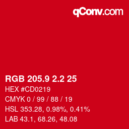 カラーコード: RGB 205.9 2.2 25 | qconv.com