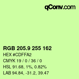 カラーコード: RGB 205.9 255 162 | qconv.com