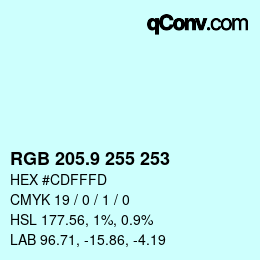 Color code: RGB 205.9 255 253 | qconv.com