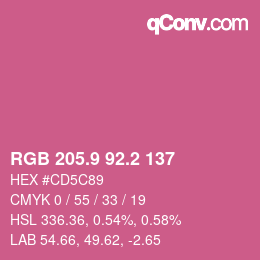カラーコード: RGB 205.9 92.2 137 | qconv.com
