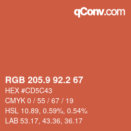 Color code: RGB 205.9 92.2 67 | qconv.com
