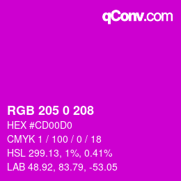 颜色代码: RGB 205 0 208 | qconv.com