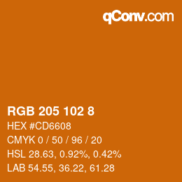 Color code: RGB 205 102 8 | qconv.com