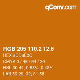 カラーコード: RGB 205 110.2 12.6 | qconv.com