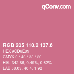 カラーコード: RGB 205 110.2 137.6 | qconv.com