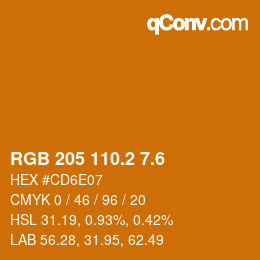 カラーコード: RGB 205 110.2 7.6 | qconv.com