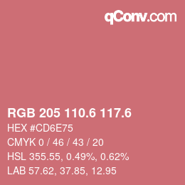 カラーコード: RGB 205 110.6 117.6 | qconv.com
