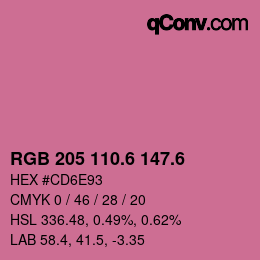 カラーコード: RGB 205 110.6 147.6 | qconv.com