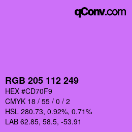 カラーコード: RGB 205 112 249 | qconv.com