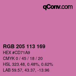 Color code: RGB 205 113 169 | qconv.com