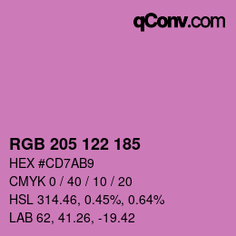 カラーコード: RGB 205 122 185 | qconv.com