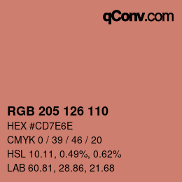 Color code: RGB 205 126 110 | qconv.com